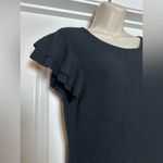 Alice + Olivia Black Classic Ribbed Bodycon Dress w Ruffle Cap Sleeves Size LG Photo 1