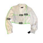 BLACK AND WHITE Washed White Cropped Faux Leather Blazer Jacket Medium Photo 1