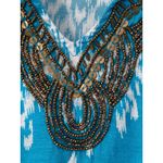 Chico's  Embellished Blue Ikat Print Tunic Top Size L 2 Swim Cover Up Beaded Boho Photo 1