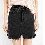 Madewell Mini Denim Skirt 25 High Rise A-Line Black Wash Cutout Raw Hem 70s Photo 0