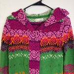 Odd Molly Hooded Cardigan sweater Womens Size 2 Snap Kantha Floral Knit Boho Photo 1