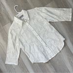 Vintage Beaded Shirt cotton eyelet button up women White large bohemian romantic Photo 0
