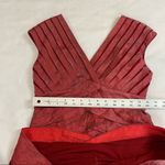 Adrianna Papell Red Deep V Neck Ruffle Skirt Off Shoulder Dress Photo 1