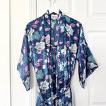 California Dynasty Asian Blue Pink Floral Matching Slip Dress Mid Length Robe M Size M Photo 1