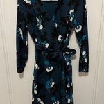 Banana Republic Green Teal White Floral V Neck Long Sleeve Wrap Dress Size 0 Photo 0
