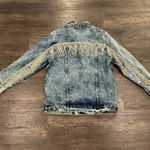 Paint the Town Large Rhinestone Jewel Fringe Acid Washed Denim Jacket Blue Photo 8