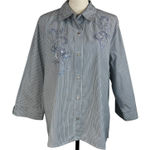 Alfred Dunner  SZ 18 Top Striped Rhinestones Butterflies Button-Up 3/4 Sleeve New Photo 0