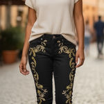 Bisou Bisou  Black Jeans with Gold Embroidery Photo 0