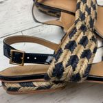 Tory Burch Lola Woven Flat Sandals Blue Patent Leather Boho Heeled Resort 7 Photo 5