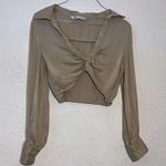 ZARA  Satin Effect Crop Shirt Women's Beige  Button-Up Top Blouse Sz Small Photo 0