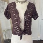 Carolyn Taylor Boho Cropped Crochet Dark Brown Short Front Tie Cardigan M Size M Photo 2
