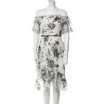 Marchesa Notte Off Shoulder Floral Lace Tiered Dress Size 4 Black Photo 1