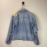 EXPRESS  Women's Light Blue Distressed Denim Jacket with Floral Embroidery | XL Photo 4