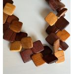 Vintage Shades of Stained Square Wooden Panel Necklace Brown Photo 5