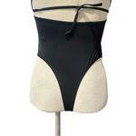 None Solid Black Ruched Square Neck Cheeky One-Piece Swimsuit Size Medium Photo 6