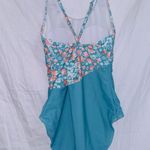 Pink Lily  Blue Floral Print Cut Out One Piece Bathing Suit size medium Photo 5