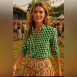 J.Crew Factory Green & White Gingham Button-Up Shirt Cottagecore– Women’s M Photo 1