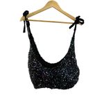 Free People  Black Big Night‎ Sequin Crop Tie Shoulder Top Size Small Photo 4