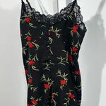 Floral Lace Trim Satin Bodysuit (fits like medium) Black Photo 0
