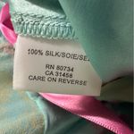 BCBGMAXAZRIA  Silk Y2K Teal Print Pink Bow Ruffled Zip Side Spag Strap Dress 10 Photo 9