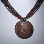 Vintage Seed Bead and Polished Stone Necklace Blue Photo 1