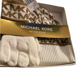 Michael Kors  Monogram Beanie Hat and Gloves in Cream and Tan, New with Tag Photo 1