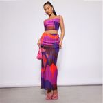 Pretty Little Thing Printed Plisse Pleated Maxi Skirt Photo 2