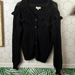 Umgee Black Knit Women's Cardigan Sweater with Ruffle Detail - Size - Medium Photo 0
