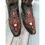 Coral Western Cowboy Boots Red Black Overlay Studs Snip Toe Size 5.5 Tall Shaft Photo 4