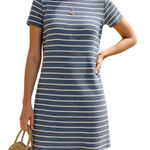 Sail To Sable Dress Shift Navy White Stripe L Preppy Nautical Stretch Capsule Photo 0
