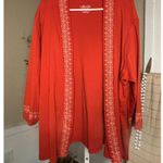 Women's Ultra Softs Burnt Orange & White Embroidered Open Front Cardigan 3X Photo 0