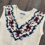 Vintage 90s Cream Floral Knit Pullover Sweater Vest Womens Small Wool Blend White Photo 1