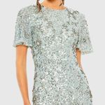 Mac Duggal  93932 Blue Flutter Sleeve Sequin High Neck Gown Dress Photo 3