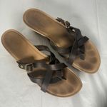 UGG  Brown‎ Leather Cork Wedge Sandals Strappy Adjustable Buckle Women's 9.5 Photo 1