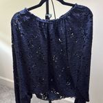 Free People  Olivia Floral Lace Ruffle Bell Sleeve Navy Blue Blouse Women Size L Photo 0