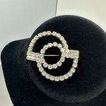 American Vintage Vintage Rhinestone Encrusted Silvertone Pin Brooch Semi Circles Photo 2