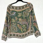 J.Crew  Ornate Jungle Drapey Boatneck Top Size XS Long Sleeve Jaguar Bird Photo 0