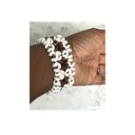 Cowrie & Brown Wood Beaded Stretch Bracelet Boho Tribal Surfer Unisex White Photo 2