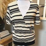Anthropologie Striped Cropped Wrap Cotton Blend Short Sleeve Sweater Size Large Photo 0