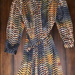 Veronica M Chiffon Dress Medium Blue Brown Animal Print Long Sleeve Office Wear Photo 0