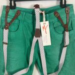 Manila Grace Denim women’s size 28 distressed stretch polka dot suspenders jeans Green Photo 1
