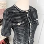 Misook Bold Plaid Tweed Knit Sheath Dress Short Sleeve Stretch Black White Sz S Photo 3