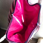 Striped tote bag with white, pink and blue stripes beach bag fully lined. Photo 3