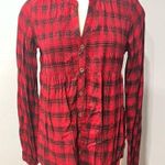 Knox Rose NWT  Red Plaid Long Sleeve Smocked Button-Front Top Size Small Photo 0