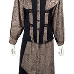 Cache Paris Womens 2 Piece Skirt Suit 4 Black Tan Baroque Jacquard Vintage 80s Photo 0