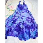 Sapogee Made in India Tie Dye Dress Lace Up Free Size Midi Purple Blue Rayon Size M Photo 7