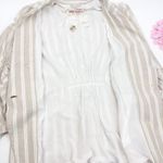 Free People Fern Oversized Linen Blazer Dusty Beige Tan Stripe Coastal Boho Photo 7