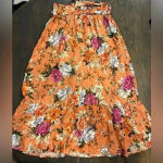 Rachel Roy‎ Floral Paperbag Waist Skirt Orange Summer Boho Chic Belted F11 Size M Photo 4