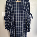 ECI  New York Womens Navy Blue and White Plaid Longsleeve Midi Shift Dress size 4 Photo 0