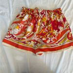 ZARA High Waist Floral Silk Feeling Shorts Red and Orange Paisley XS Photo 2
